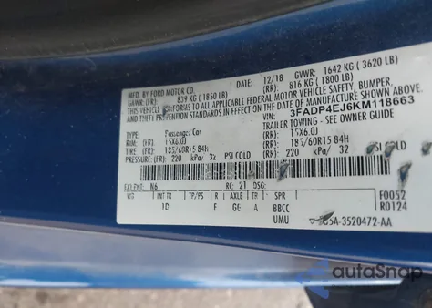 2019 Ford Fiesta Se z USA, uszkodzony, nr VIN 3FADP4EJ6KM118663